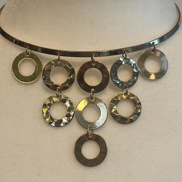 Jewelry - Vintage Choker Collar Necklace with Circle Charms Pendant Gold Tone Metal